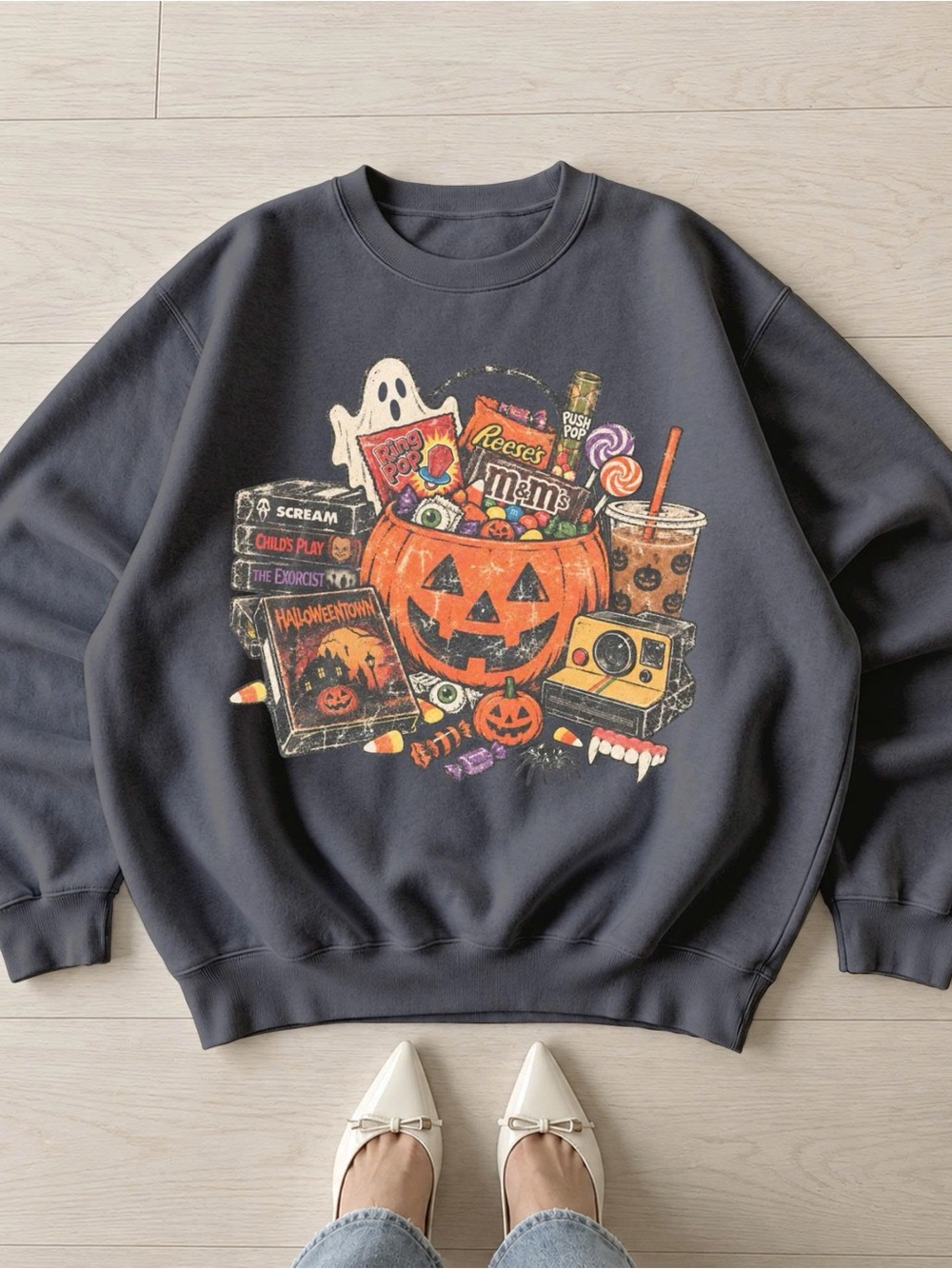 Y2K Vintage Halloween Sweatshirt, 90s Retro Trick Or Treat Nostalgia Spooky